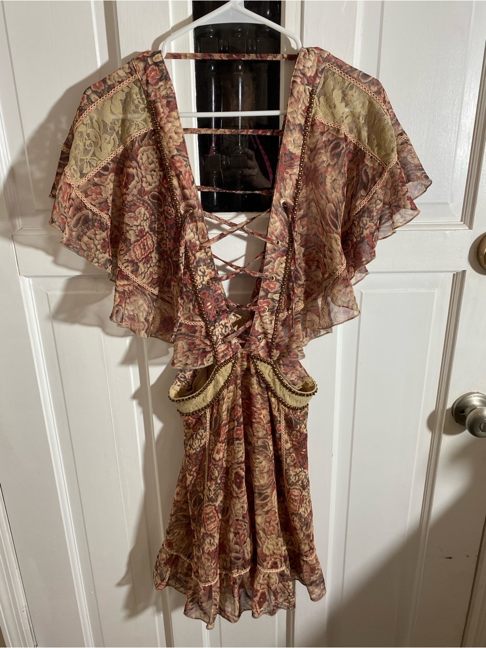 Bohemian Floral Lace-Up Women’s Dress in Muted Rose and Olive